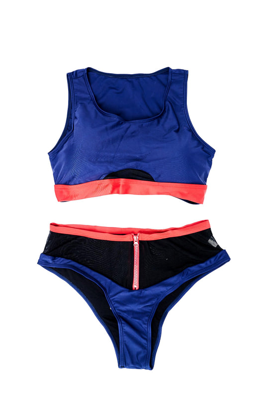 Women's Two-Piece Swimsuit, Blue and Red Mesh Bikini Set