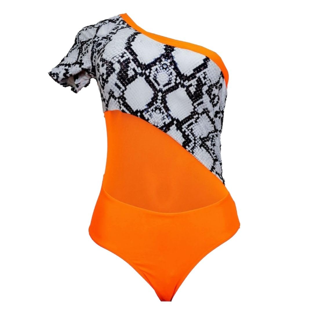 Orange and White Snakeskin Print One-Piece Swimsuit, 80 cm Length