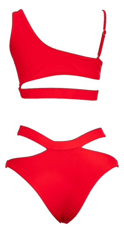 Women's Two-Piece Red Bikini Set, Cutout Bandage Style, High-Cut Design
