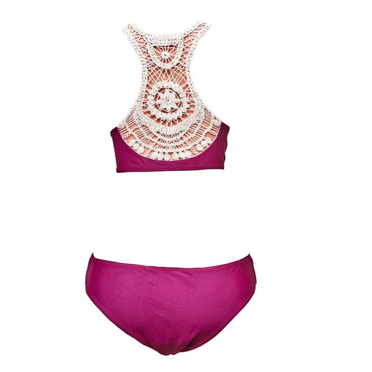 Women's Crochet Trim Bikini Set, Magenta