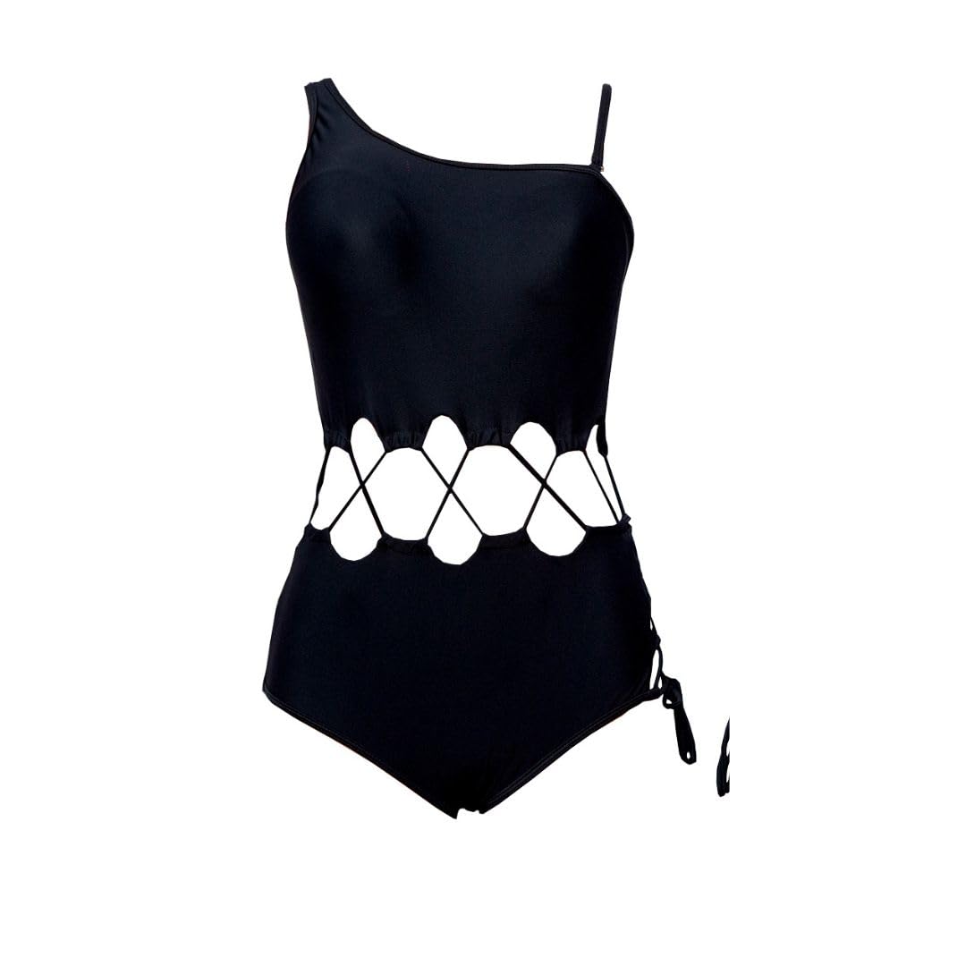 Black Tie String Monokini Swimsuit with Cutout Design, One-Piece