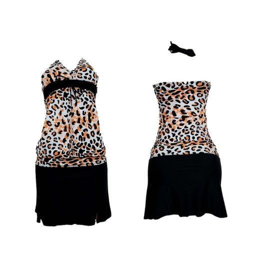 Leopard Print Tankini with Skirt, Two-Piece Swimwear