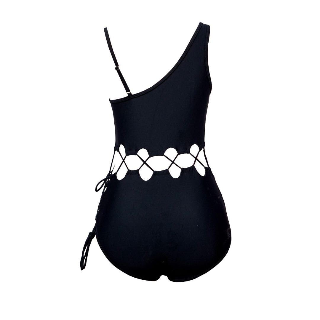Black Tie String Monokini Swimsuit with Cutout Design, One-Piece