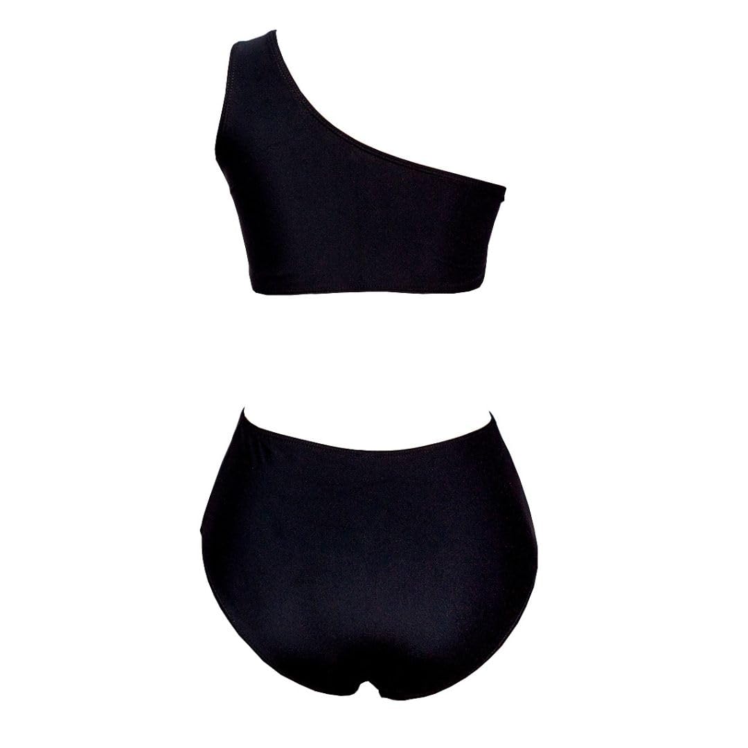 Black One Shoulder Lace Up Bikini with White Laces