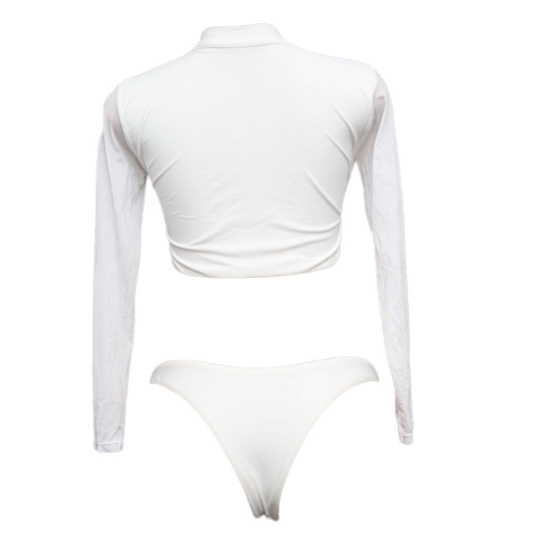 Long Sleeve Crop Top and High Waist Bikini, White
