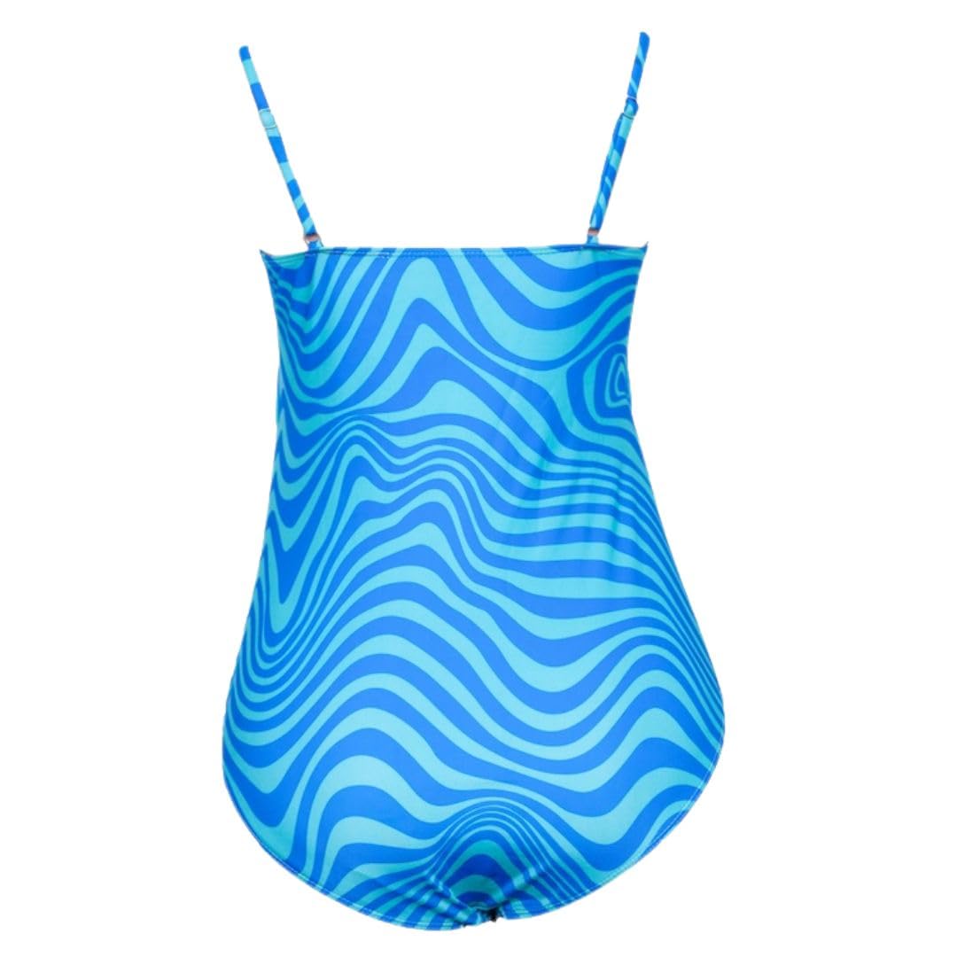 Blue Ocean Waves Cutout Monokini, Spaghetti Straps
