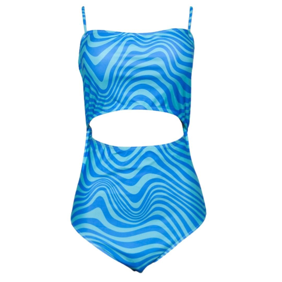 Blue Ocean Waves Cutout Monokini, Spaghetti Straps