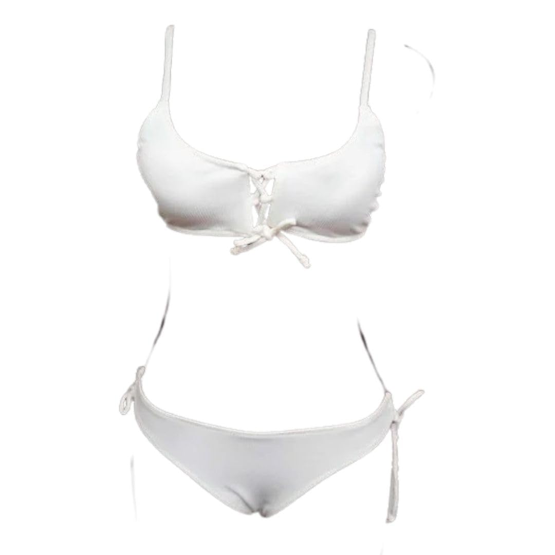White Ribbed Bikini with Peephole Detail