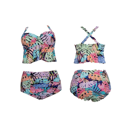 Multicolor Leaf Print Bikini Set