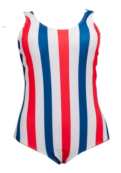 Women's Striped One-Piece Swimsuit, Red White Blue, Lace-Up Back Design