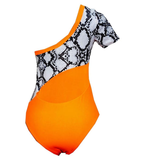 Orange and White Snakeskin Print One-Piece Swimsuit, 80 cm Length