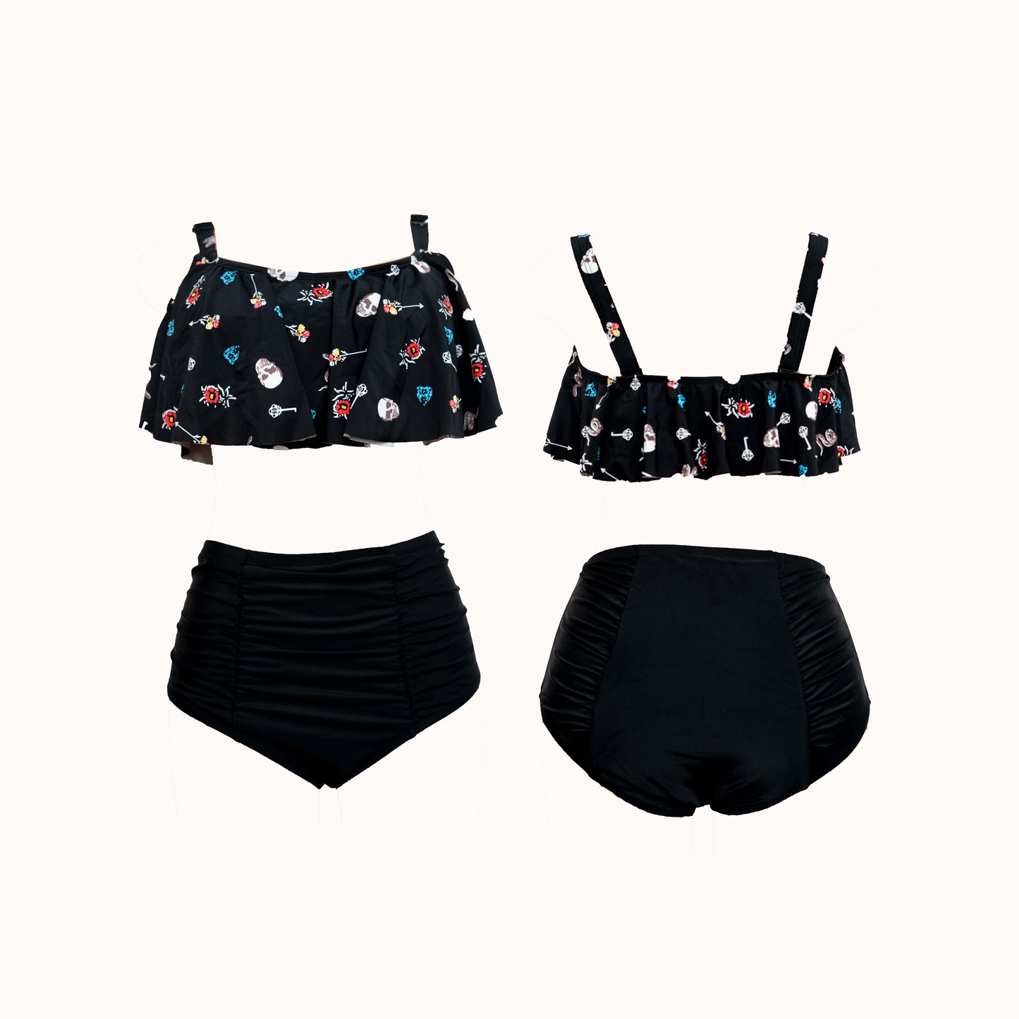 Black Skull & Arrows Bikini with Ruffles