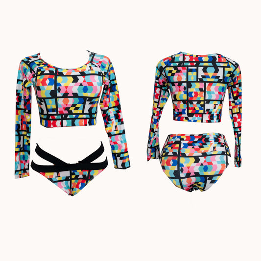 Multi-Color Geometric Bandage Bottoms Bikini