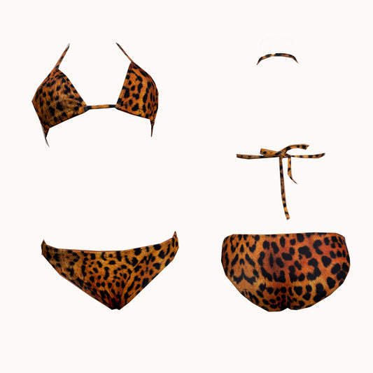 3-Piece Leopard Print Bikini + Cover Up Set