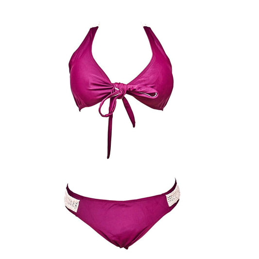 Women's Crochet Trim Bikini Set, Magenta