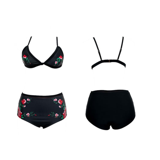 Women's Floral Embroidered Bikini Set, Black