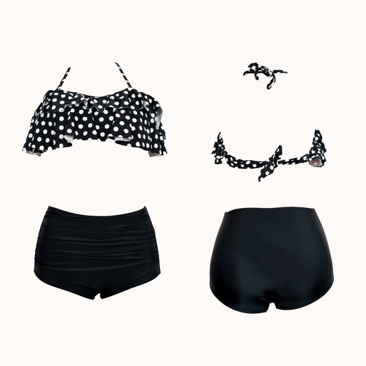 Polka Dot & Black Bottoms Bikini with Shorts