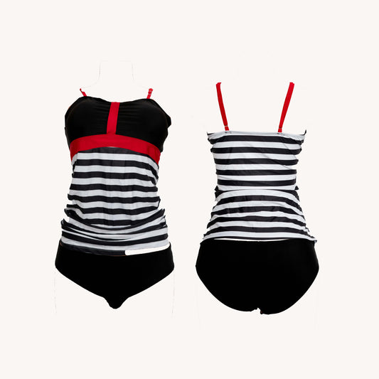 Black & White Striped with Red Trim Tankini