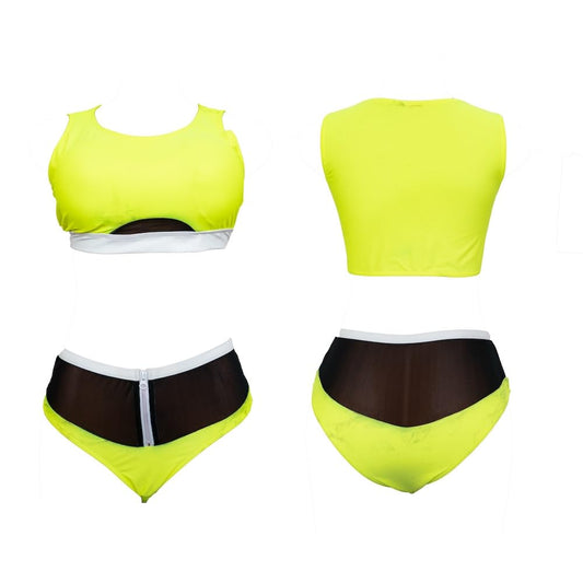 Neon Green Mesh Bikini Set, Sports Bra and Briefs