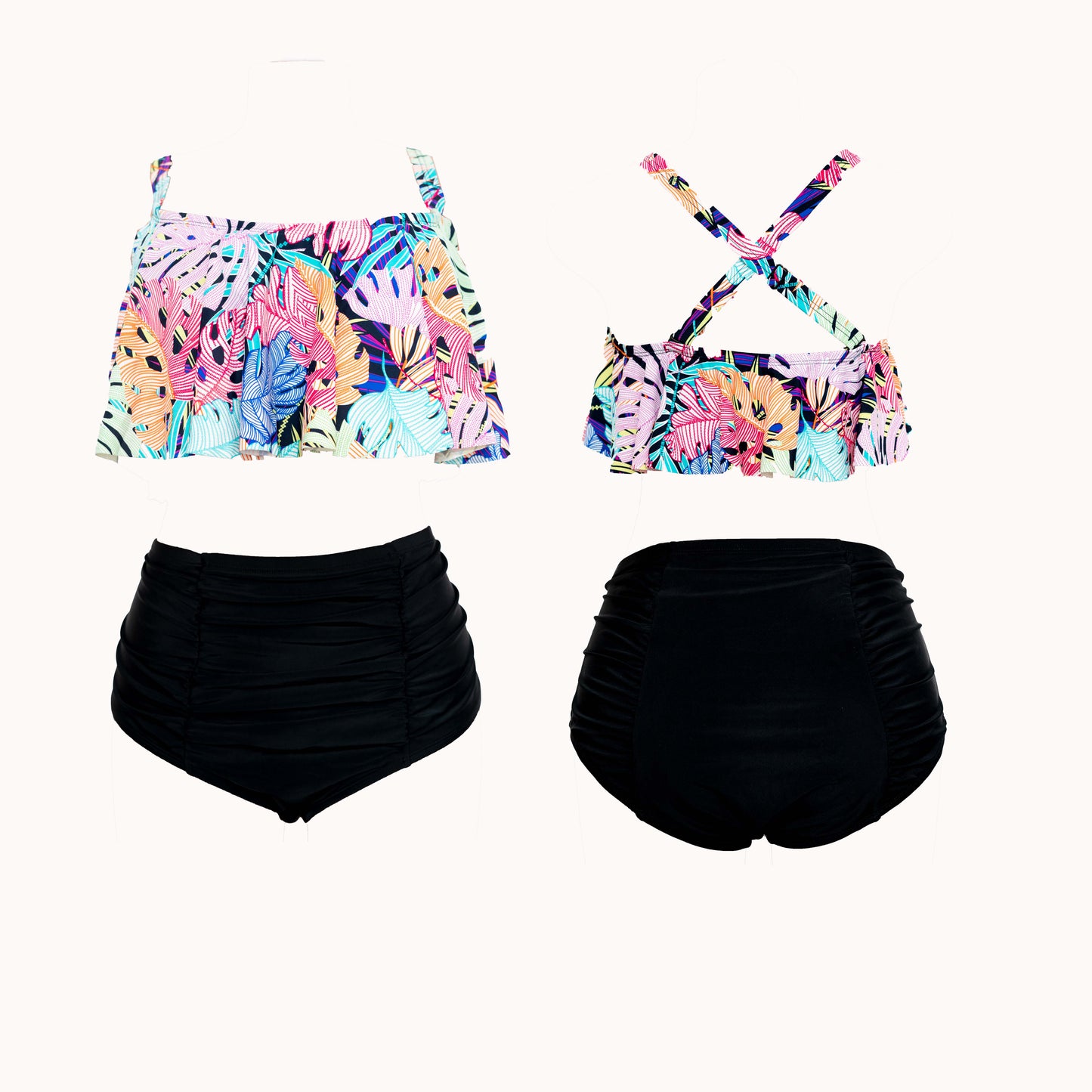 Multi-Color Leaf Print Top Bikini