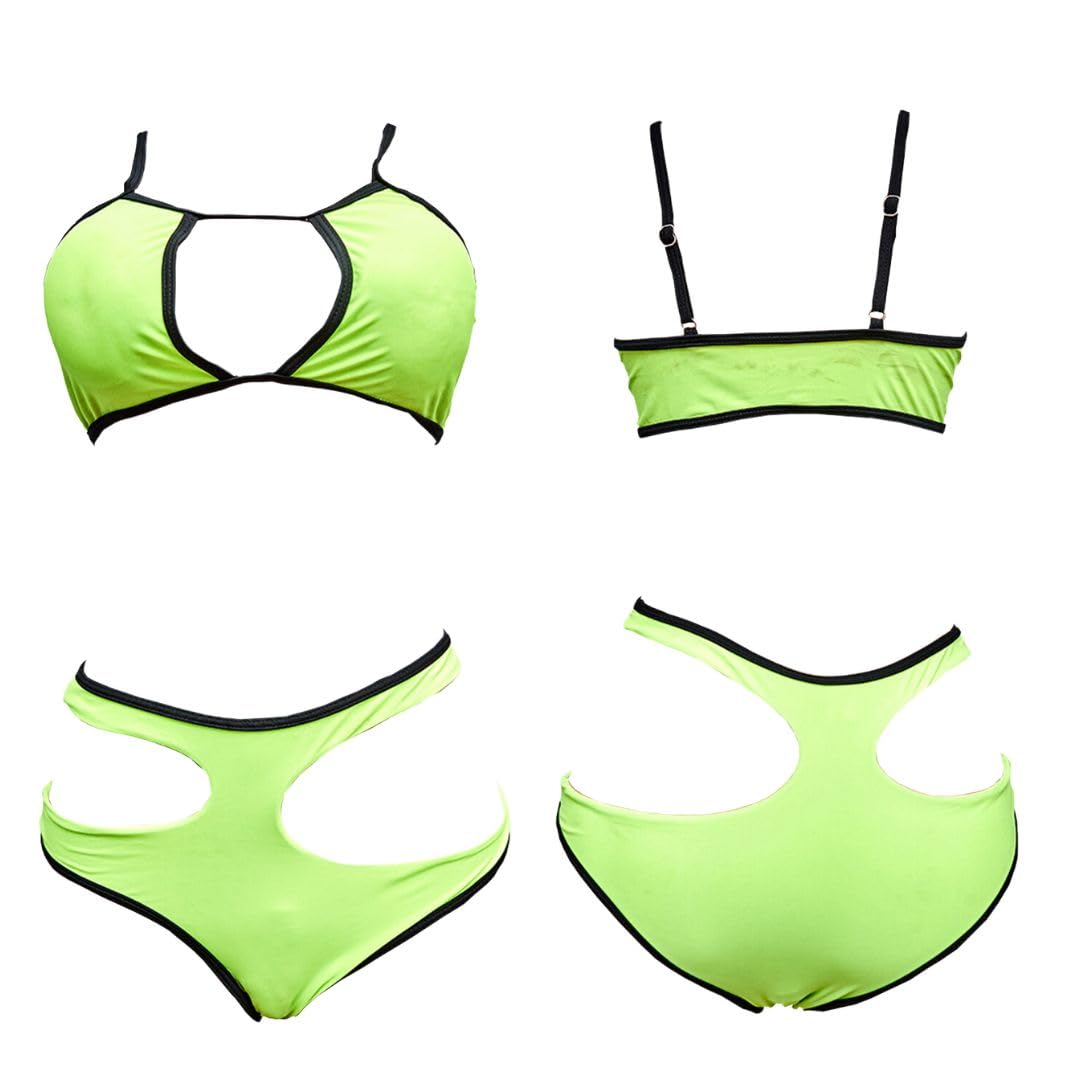 Neon Green Bandage Bikini with Black Trim,