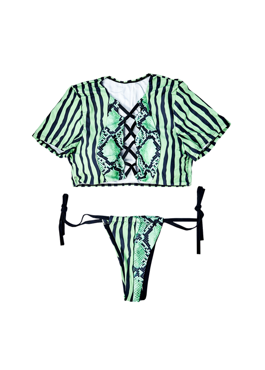 Green Striped & Snakeskin Bikini
