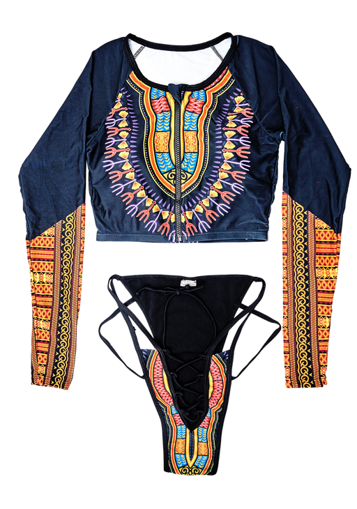 Black Long Sleeve Dashiki Bikini