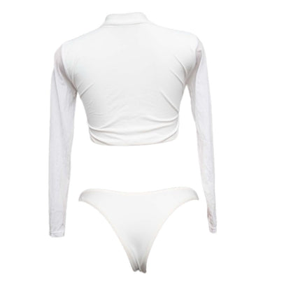 Long Sleeve Crop Top and High Waist Bikini, White