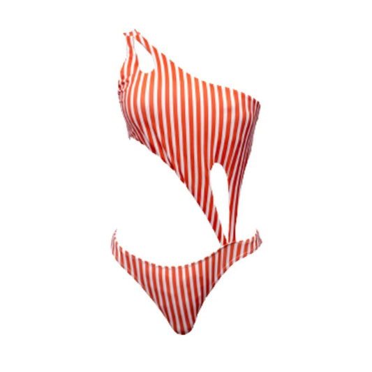 Red and White Striped One-Piece Swimsuit