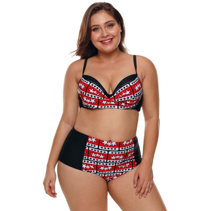 Red & White Star Print Bikini Set, Black