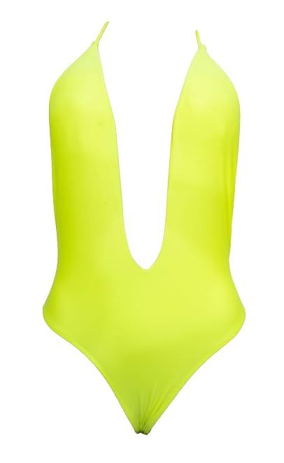 Deep Plunge Halter Monokini Swimsuit, Neon Green