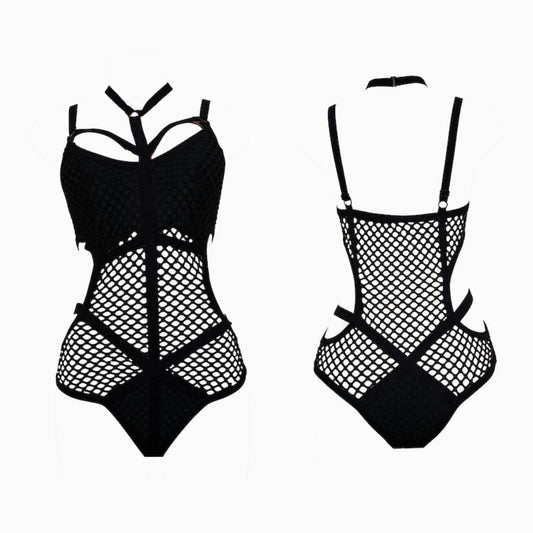 Black Fishnet Monokini, Strappy Design