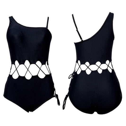 Black Tie String Monokini Swimsuit with Cutout Design, One-Piece
