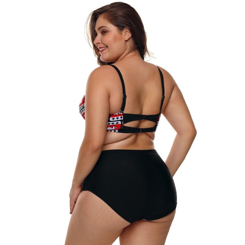 Red & White Star Print Bikini Set, Black