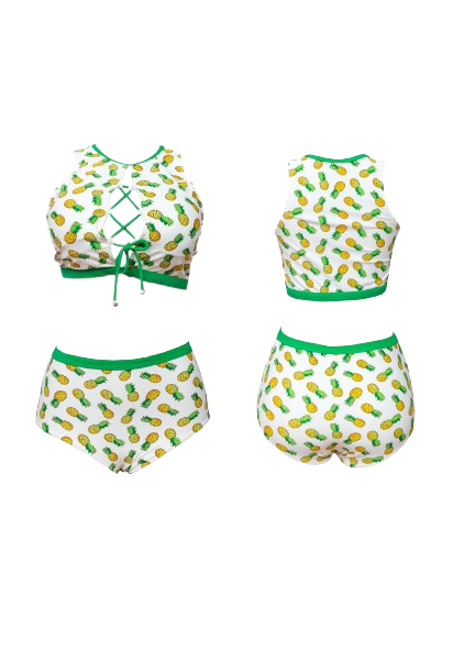 Pineapple Print Green Trim Bikini