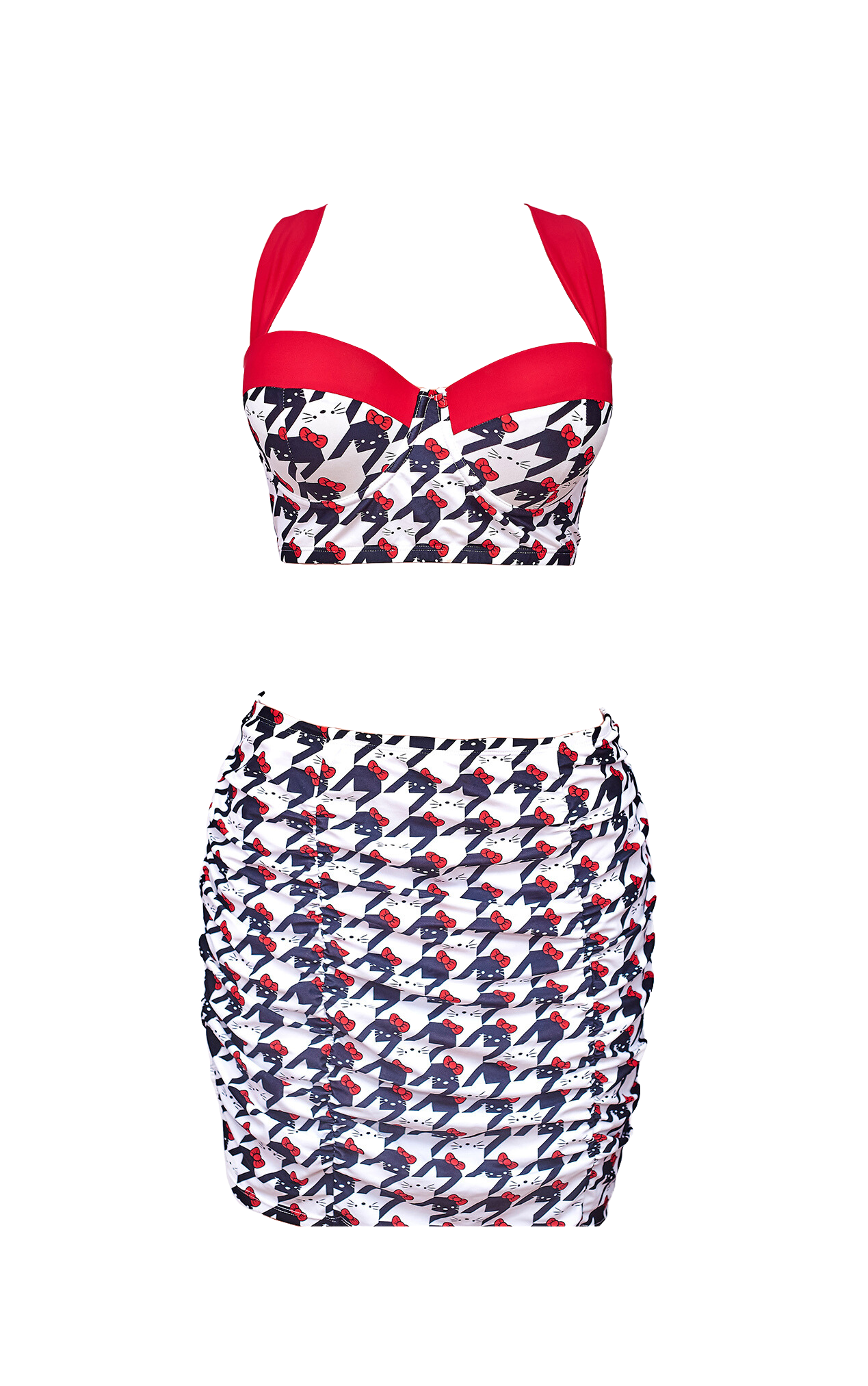 Houndstooth Pattern Two Piece with Skirt