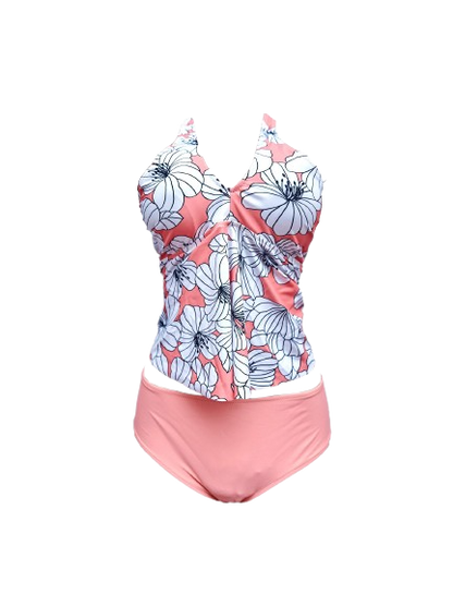 White Floral Top Tankini with Pink Bottoms
