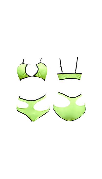 Neon Green Black Trim Bandage Bikini