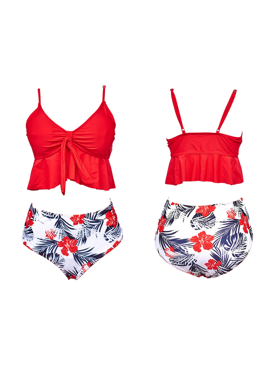 Red Top Floral Bottoms Tankini