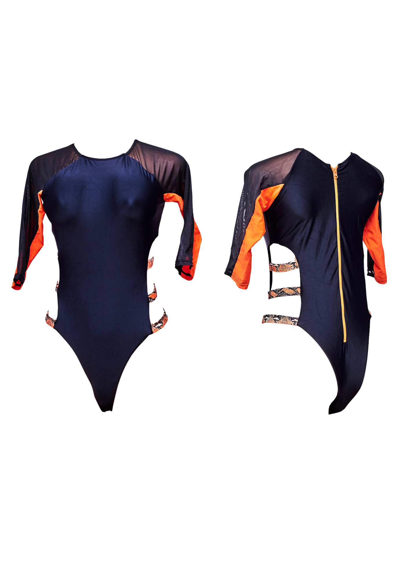 Black & Orange Snakeskin Cutout Monokini