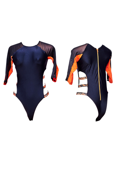 Black & Orange Snakeskin Cutout Monokini