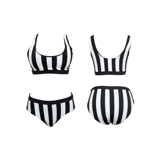 White & Black Striped Bikini