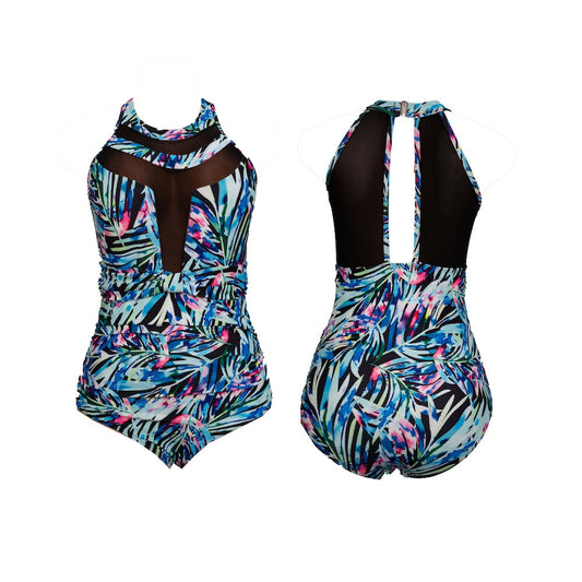 Blue Floral Mesh One Piece