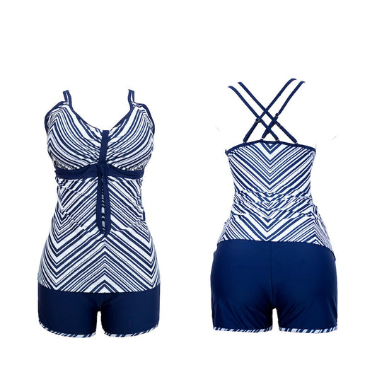 Striped Blue & White Top Tankini