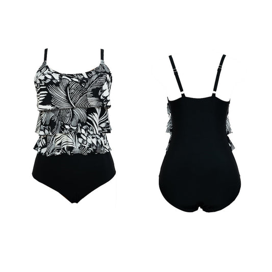 White & Black Abstract Palm Print Tankini